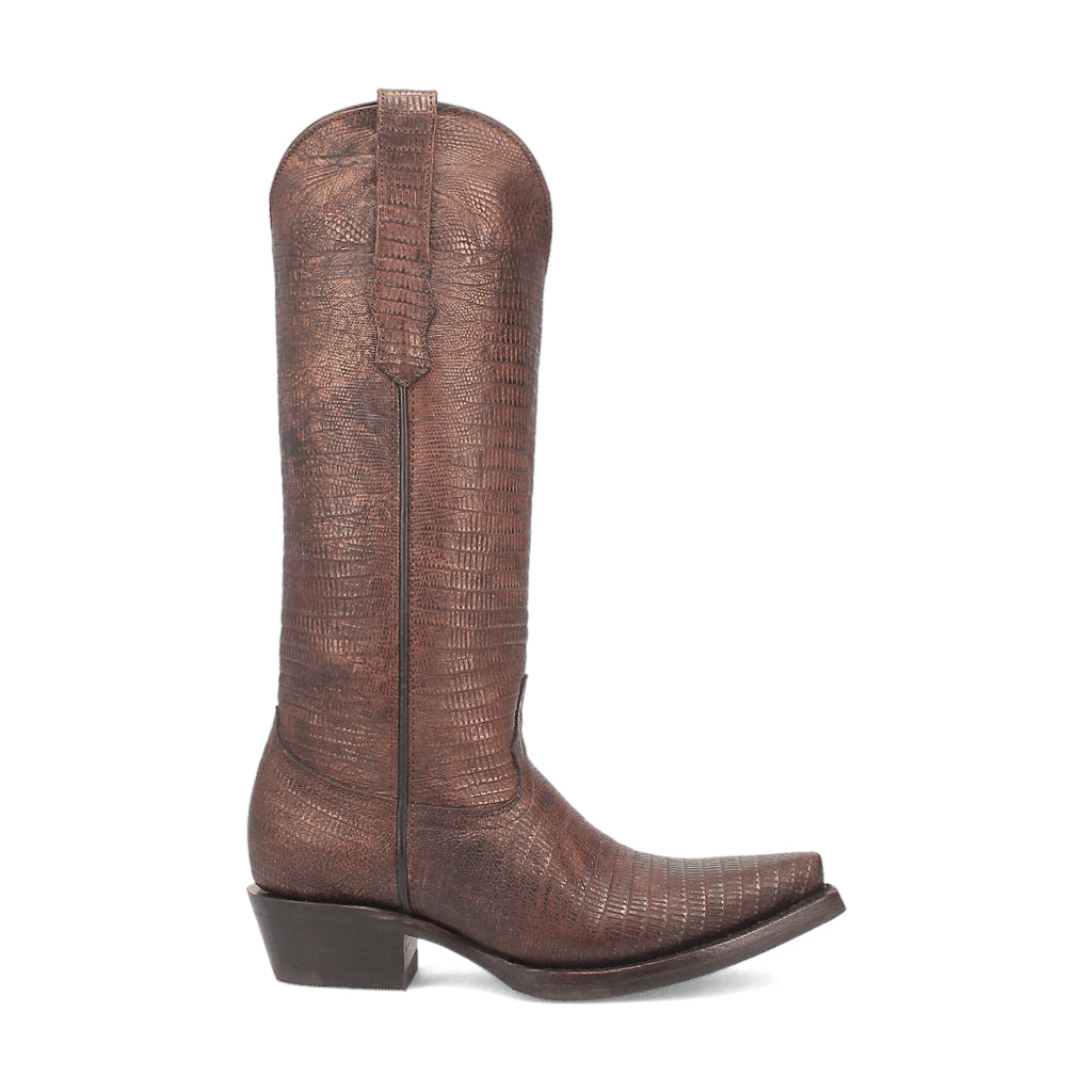 Dingo Di241 Women's Athena Lizard Print Snip Toe Leather Cowboy Casual Boots - Brown