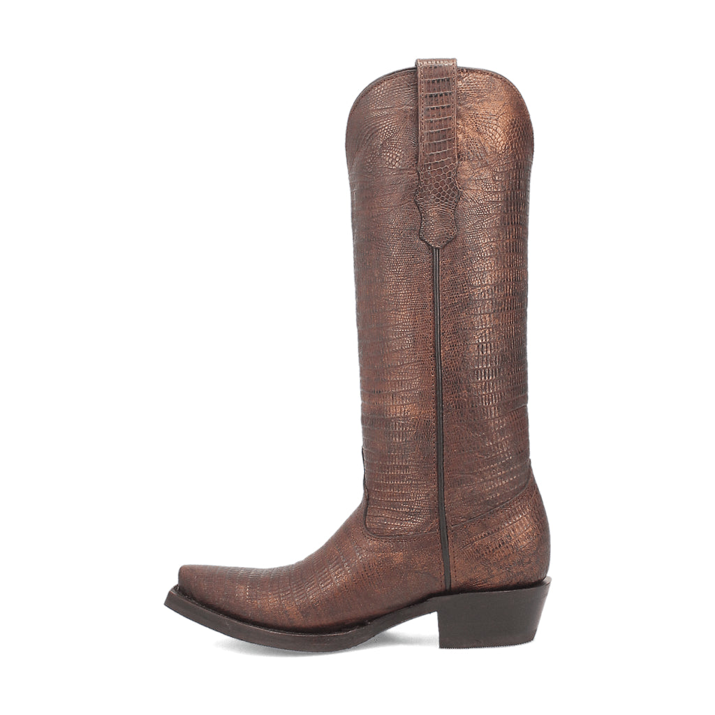 Dingo Di241 Women's Athena Lizard Print Snip Toe Leather Cowboy Casual Boots - Brown