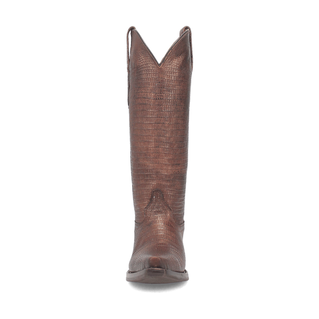 Dingo Di241 Women's Athena Lizard Print Snip Toe Leather Cowboy Casual Boots - Brown