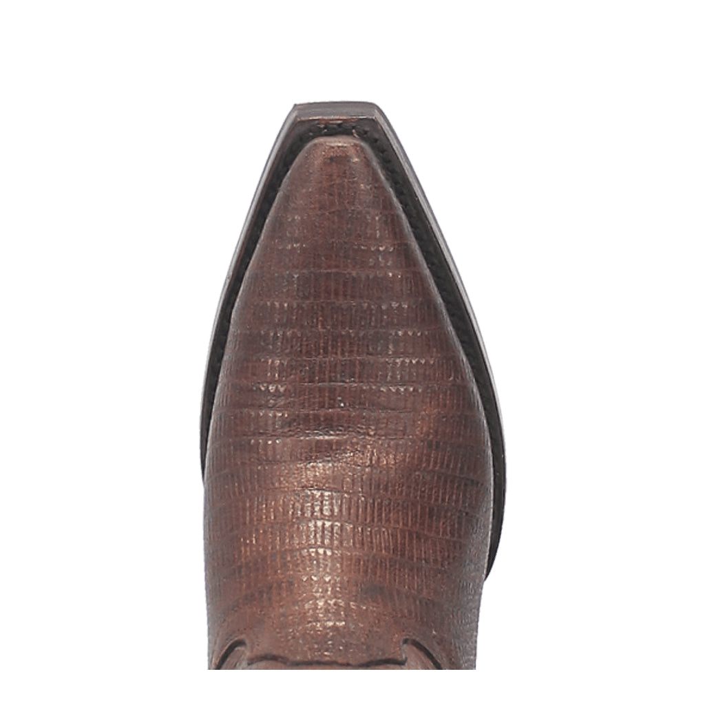 Dingo Di241 Women's Athena Lizard Print Snip Toe Leather Cowboy Casual Boots - Brown