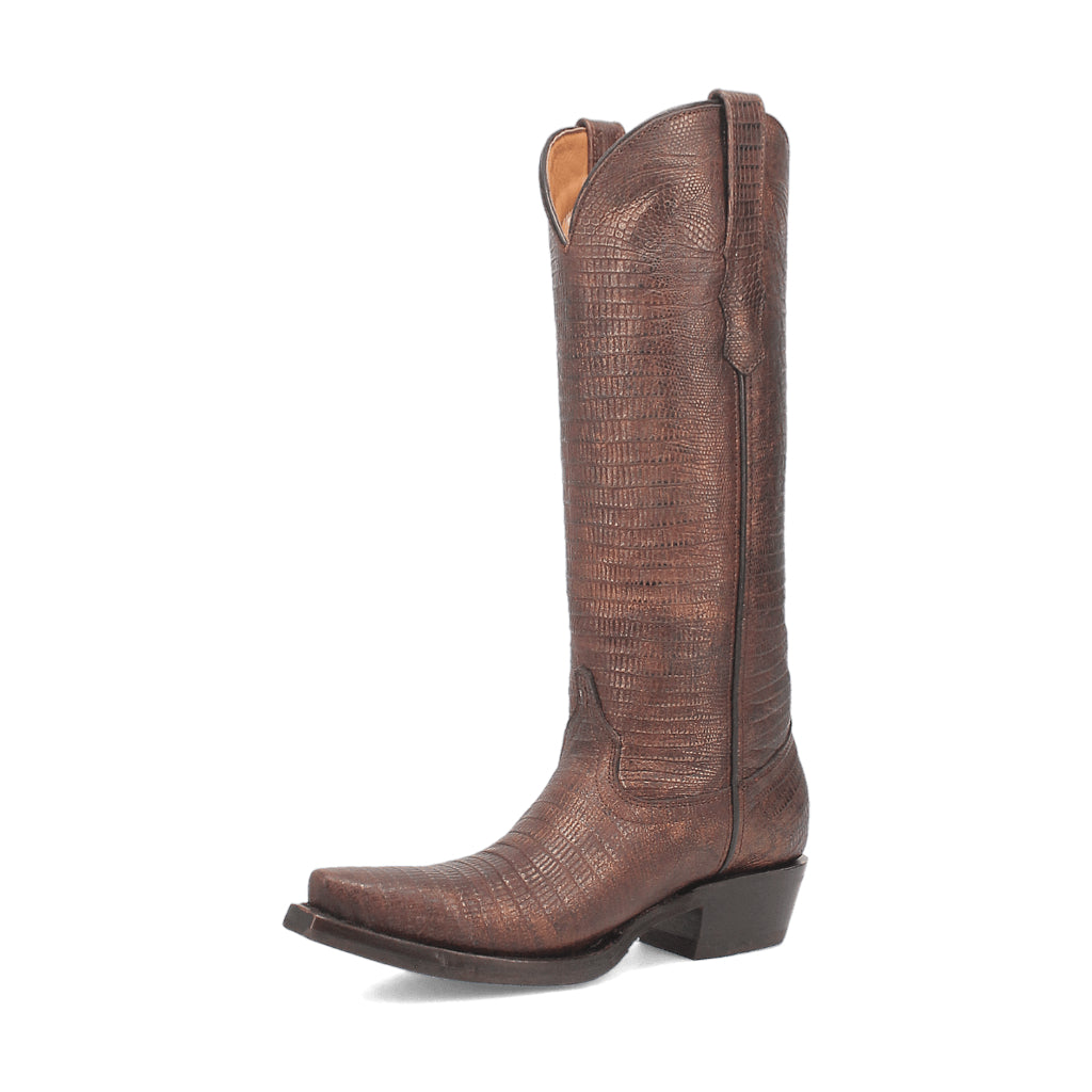 Dingo Di241 Women's Athena Lizard Print Snip Toe Leather Cowboy Casual Boots - Brown