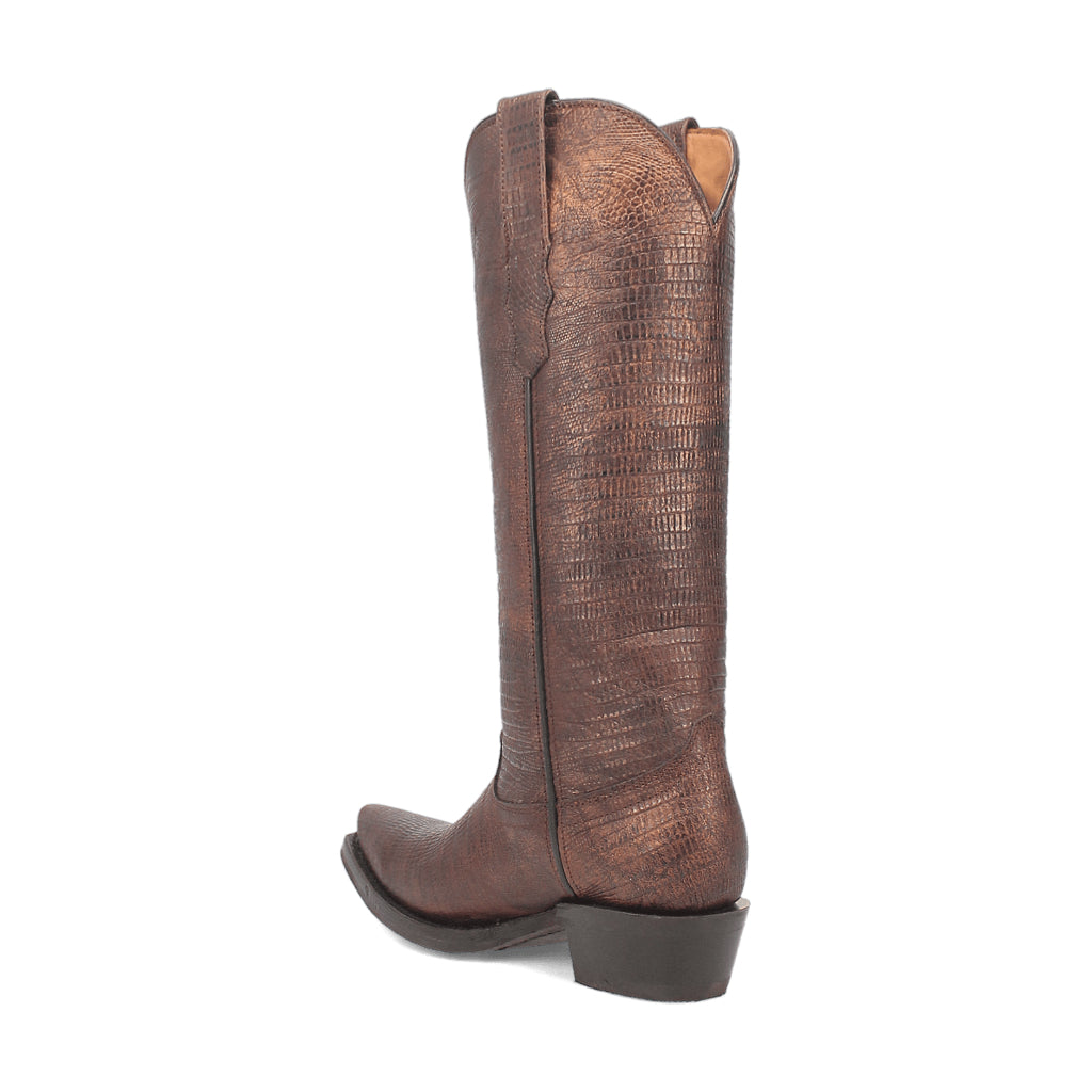 Dingo Di241 Women's Athena Lizard Print Snip Toe Leather Cowboy Casual Boots - Brown