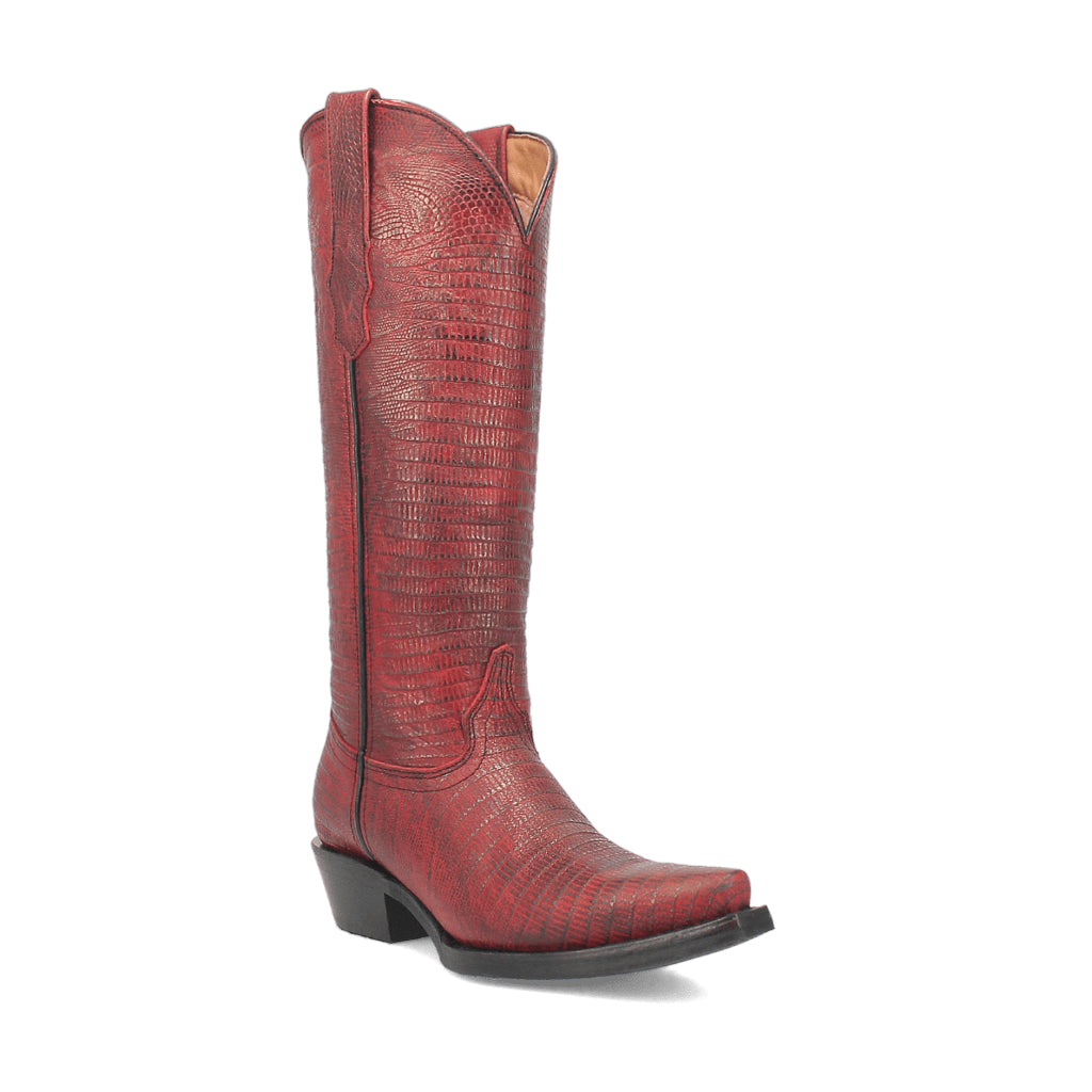 Dingo Di241 Women's Athena Lizard Print Snip Toe Leather Cowboy Casual Boots - Red