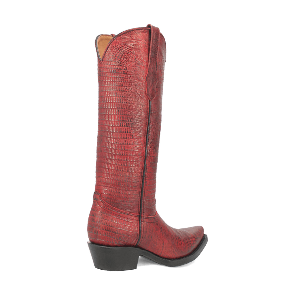 Dingo Di241 Women's Athena Lizard Print Snip Toe Leather Cowboy Casual Boots - Red