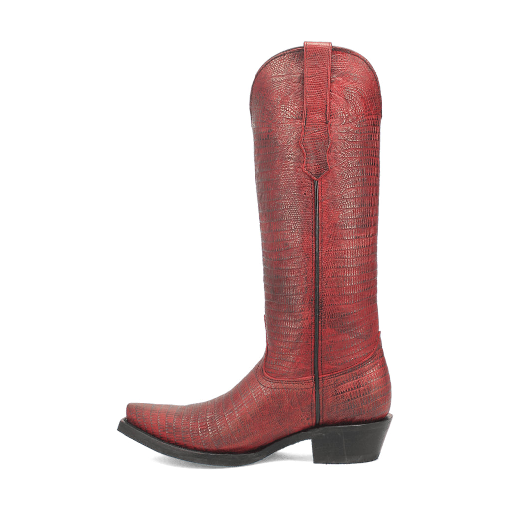 Dingo Di241 Women's Athena Lizard Print Snip Toe Leather Cowboy Casual Boots - Red