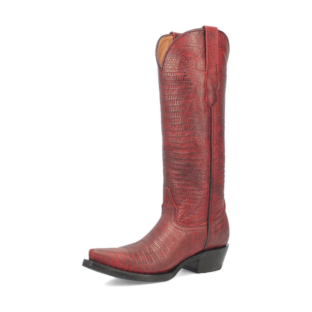 Dingo Di241 Women's Athena Lizard Print Snip Toe Leather Cowboy Casual Boots - Red