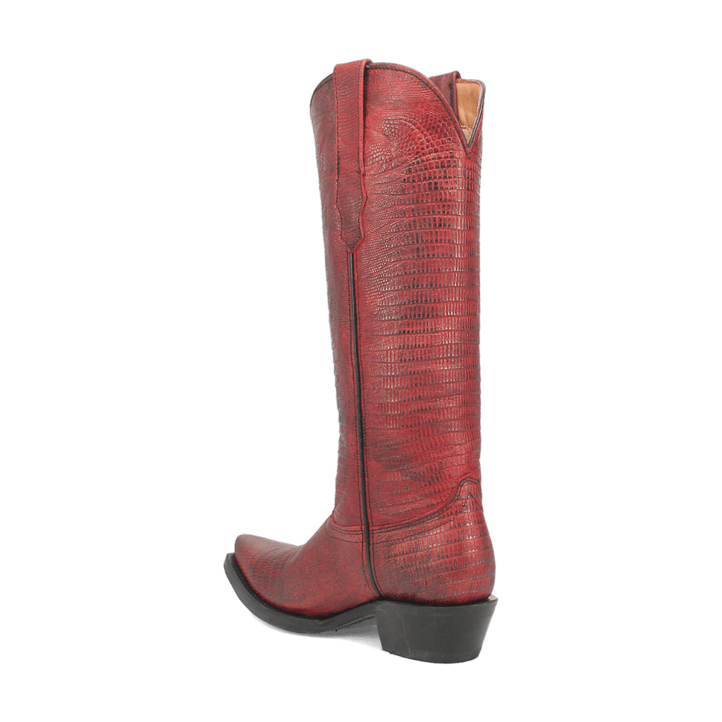 Dingo Di241 Women's Athena Lizard Print Snip Toe Leather Cowboy Casual Boots - Red
