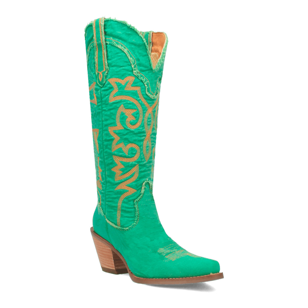 Dingo Di943 Women's Texas Tornado Denim Embroidered Cowboy Tall Boots - Green