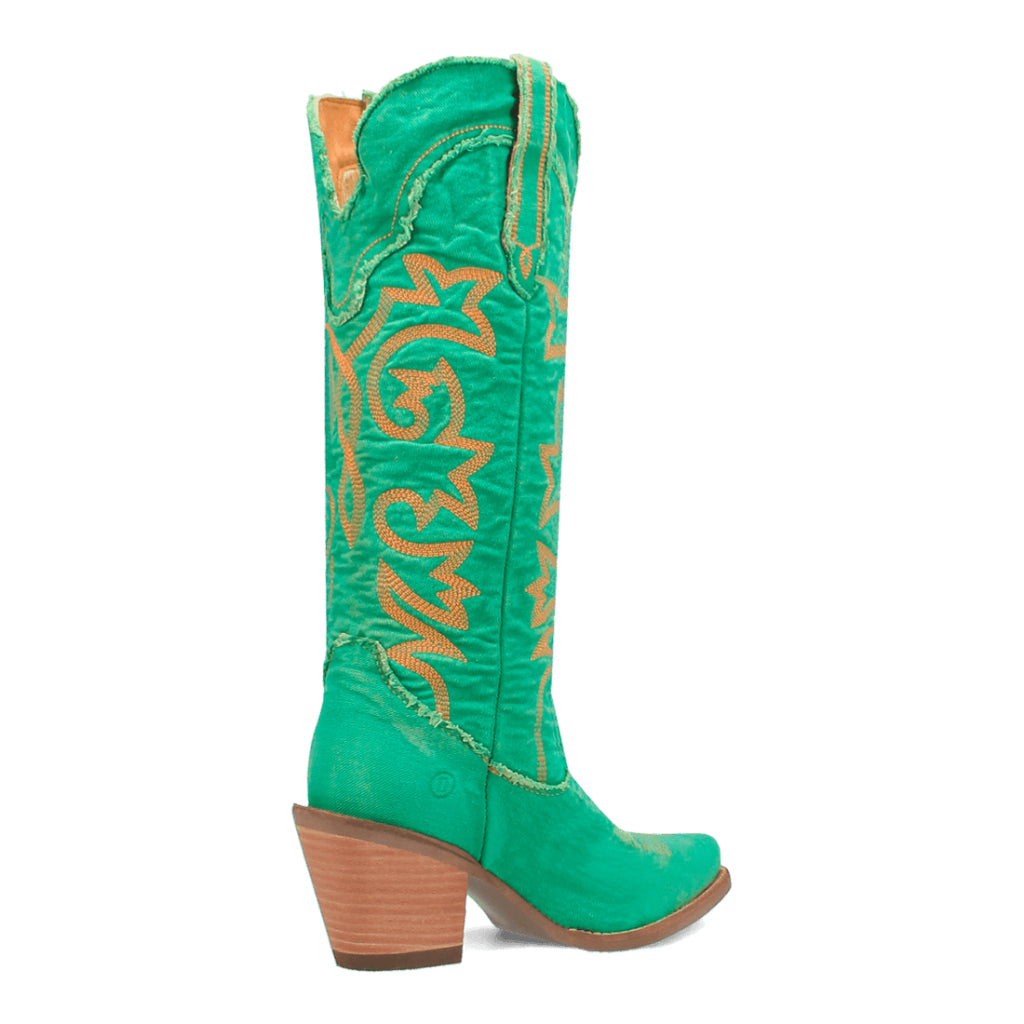 Dingo Di943 Women's Texas Tornado Denim Embroidered Cowboy Tall Boots - Green