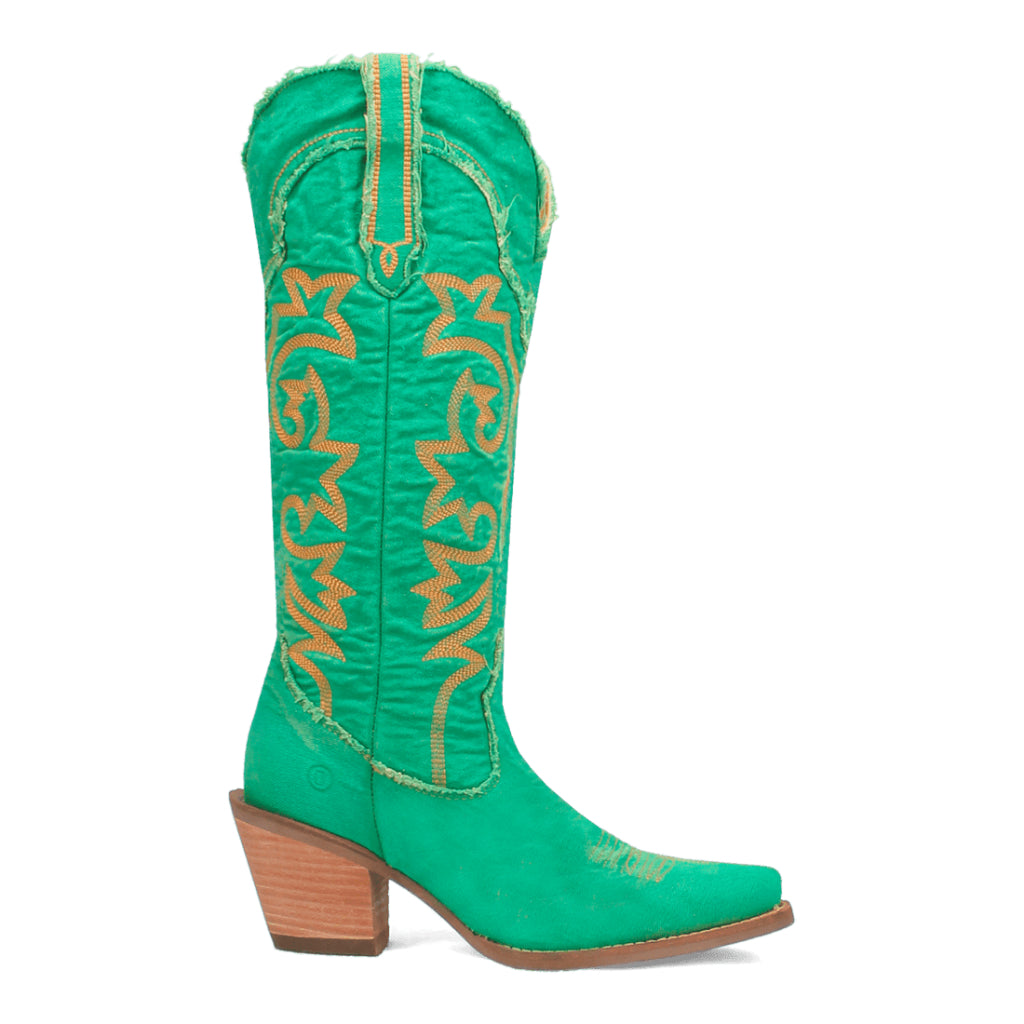 Dingo Di943 Women's Texas Tornado Denim Embroidered Cowboy Tall Boots - Green