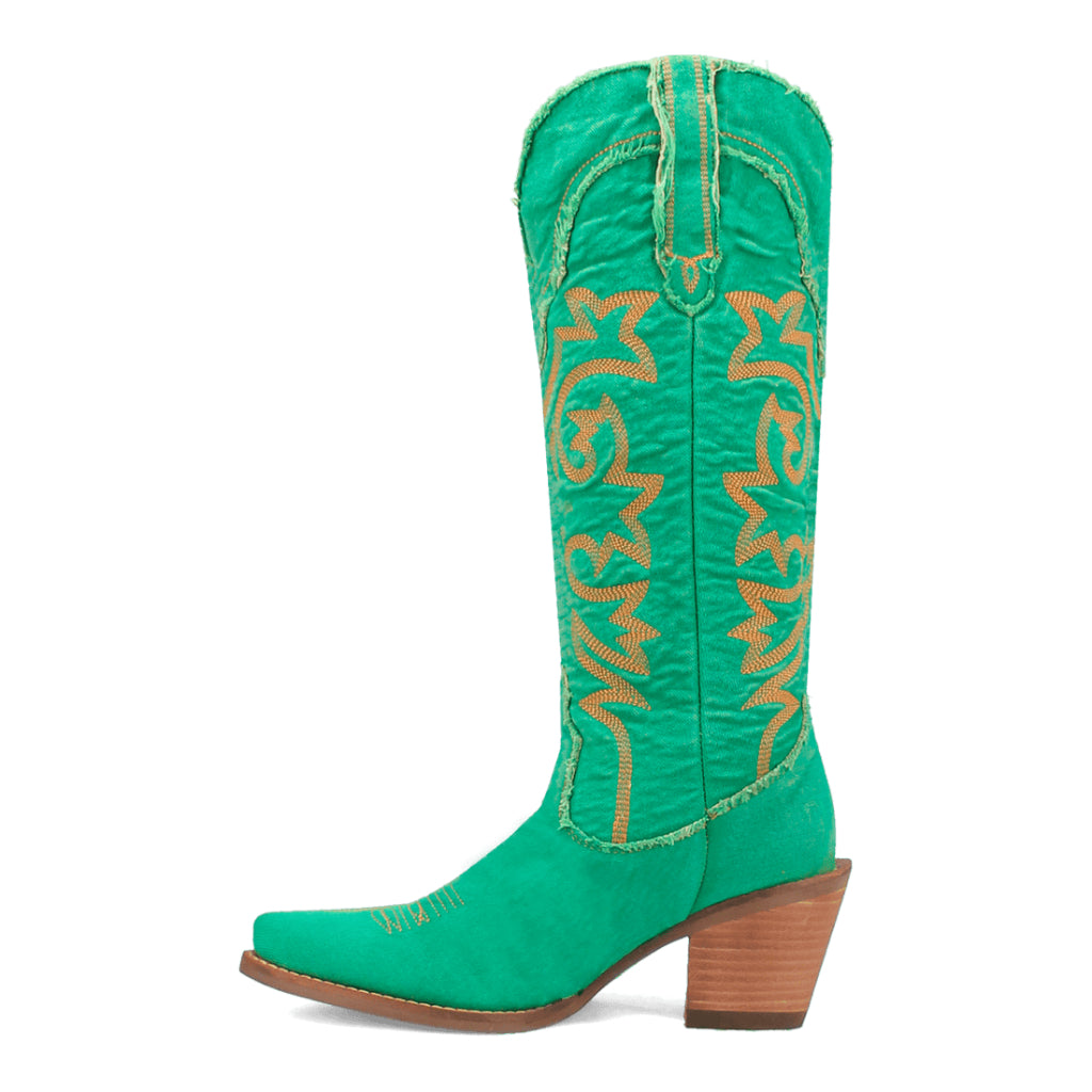 Dingo Di943 Women's Texas Tornado Denim Embroidered Cowboy Tall Boots - Green