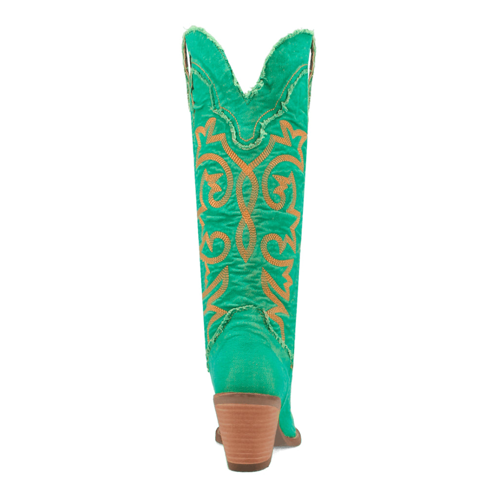Dingo Di943 Women's Texas Tornado Denim Embroidered Cowboy Tall Boots - Green