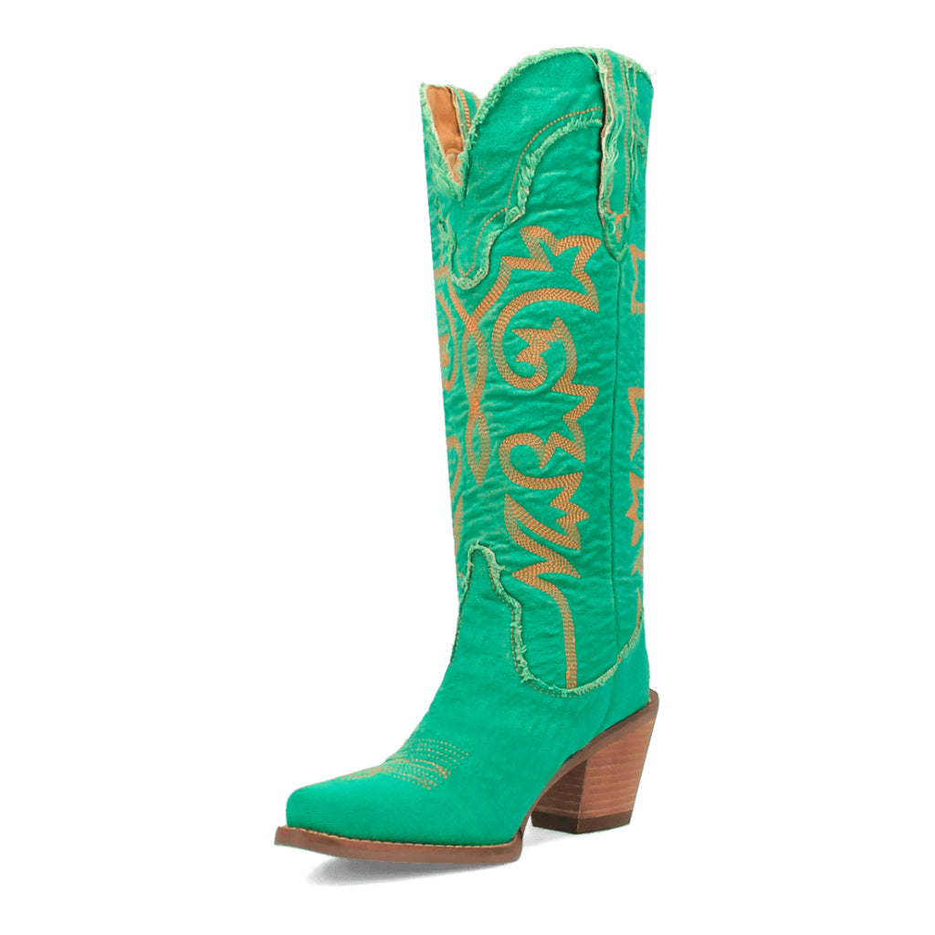 Dingo Di943 Women's Texas Tornado Denim Embroidered Cowboy Tall Boots - Green