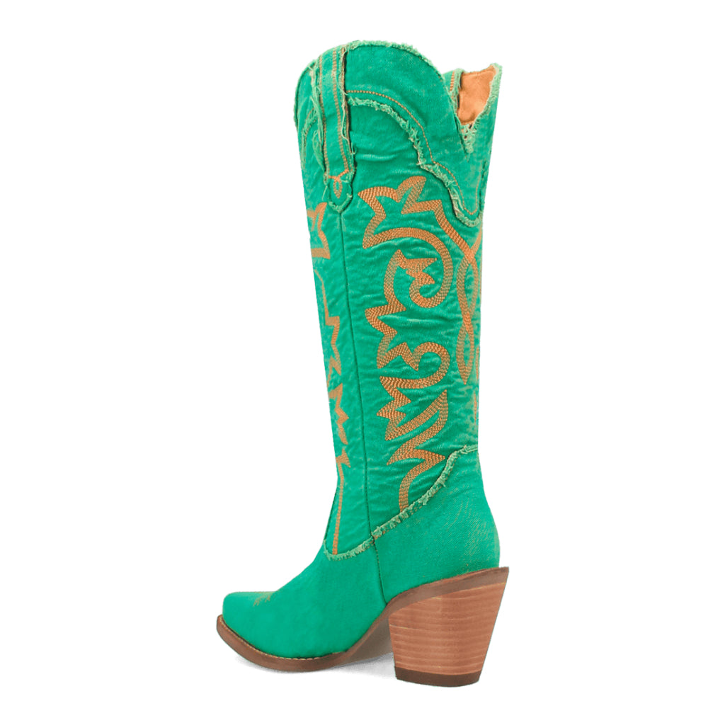 Dingo Di943 Women's Texas Tornado Denim Embroidered Cowboy Tall Boots - Green