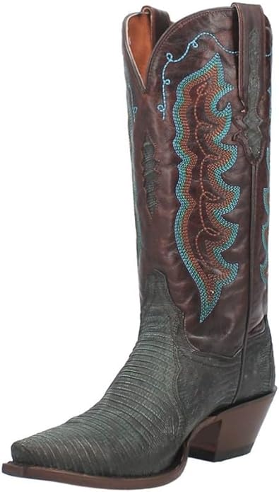 Dan Post 3007 Womens Turquoise/Brown Drifter 13 inch Lizard Snip Toe Western Boots