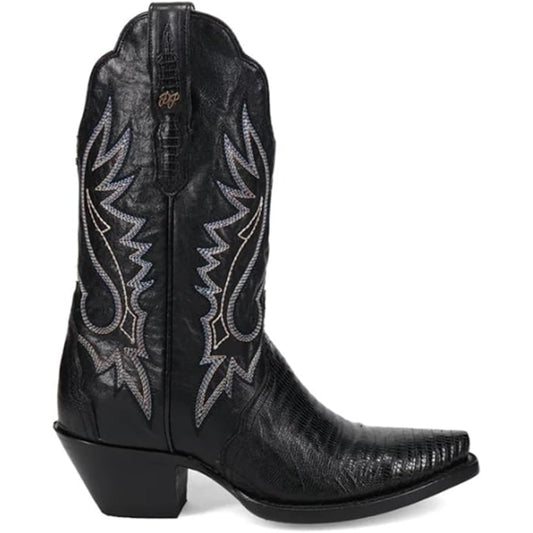 Dan Post DP5100 Women's Celine Snip Toe Lizard Exotic Boots - Black
