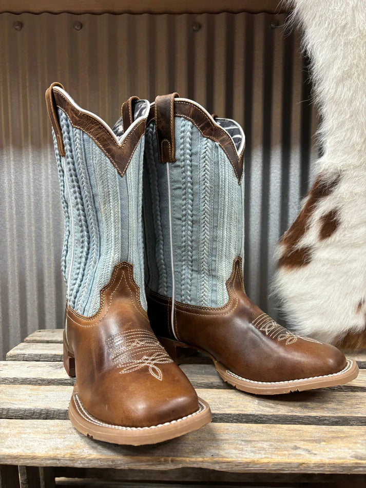 Laredo Women’s Blue Moon L5630 Square Toe Cowgirl Boot – Tan & Blue Denim
