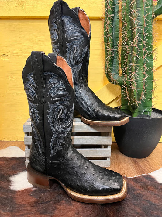 Dan Post Women’s DP3009 Kylo Full Quill Ostrich Square Toe Cowgirl Boots Black