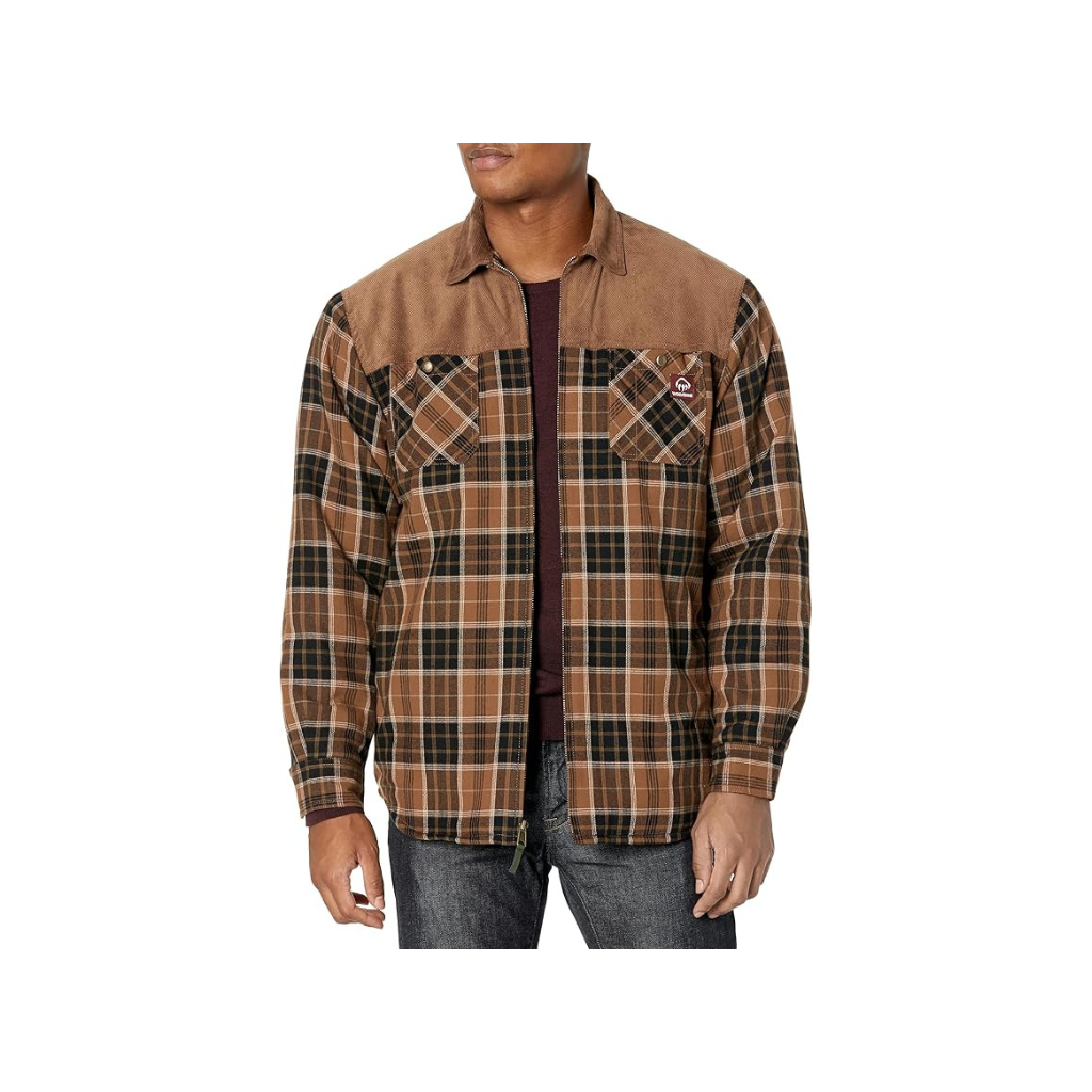 Wolverine W1210550-230 Marshall Sherpa Zip Shirt Jacket, Pecan Plaid, L
