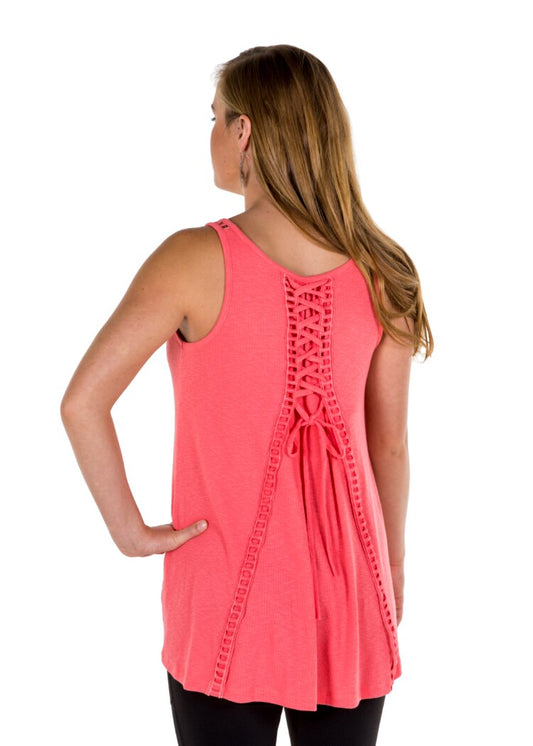 Noble Outfitters 20519-350 Womens Madeline Lace Up Tank Coral Shirt