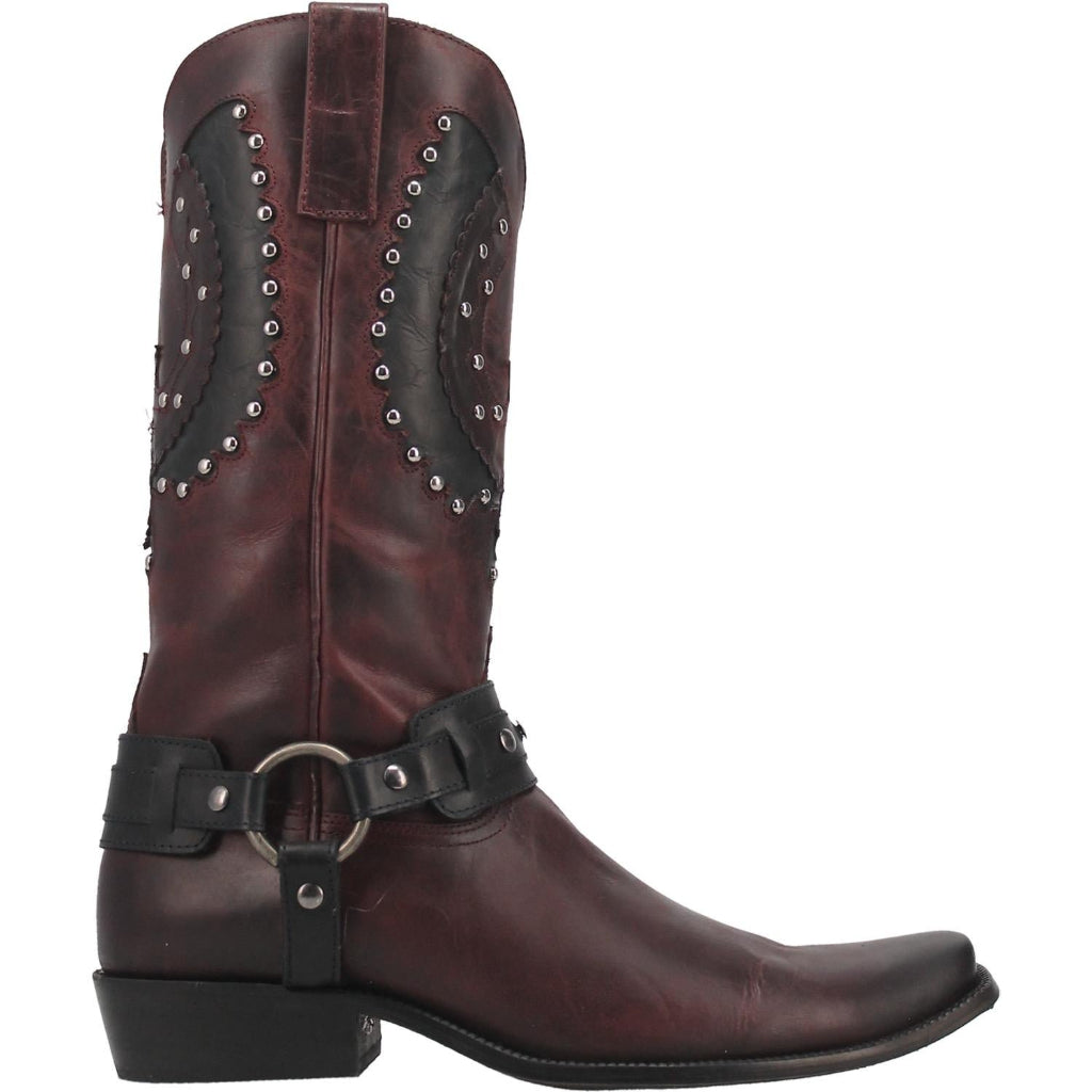 Dingo Mens War Eagle Studded Square Toe Burgundy Boots