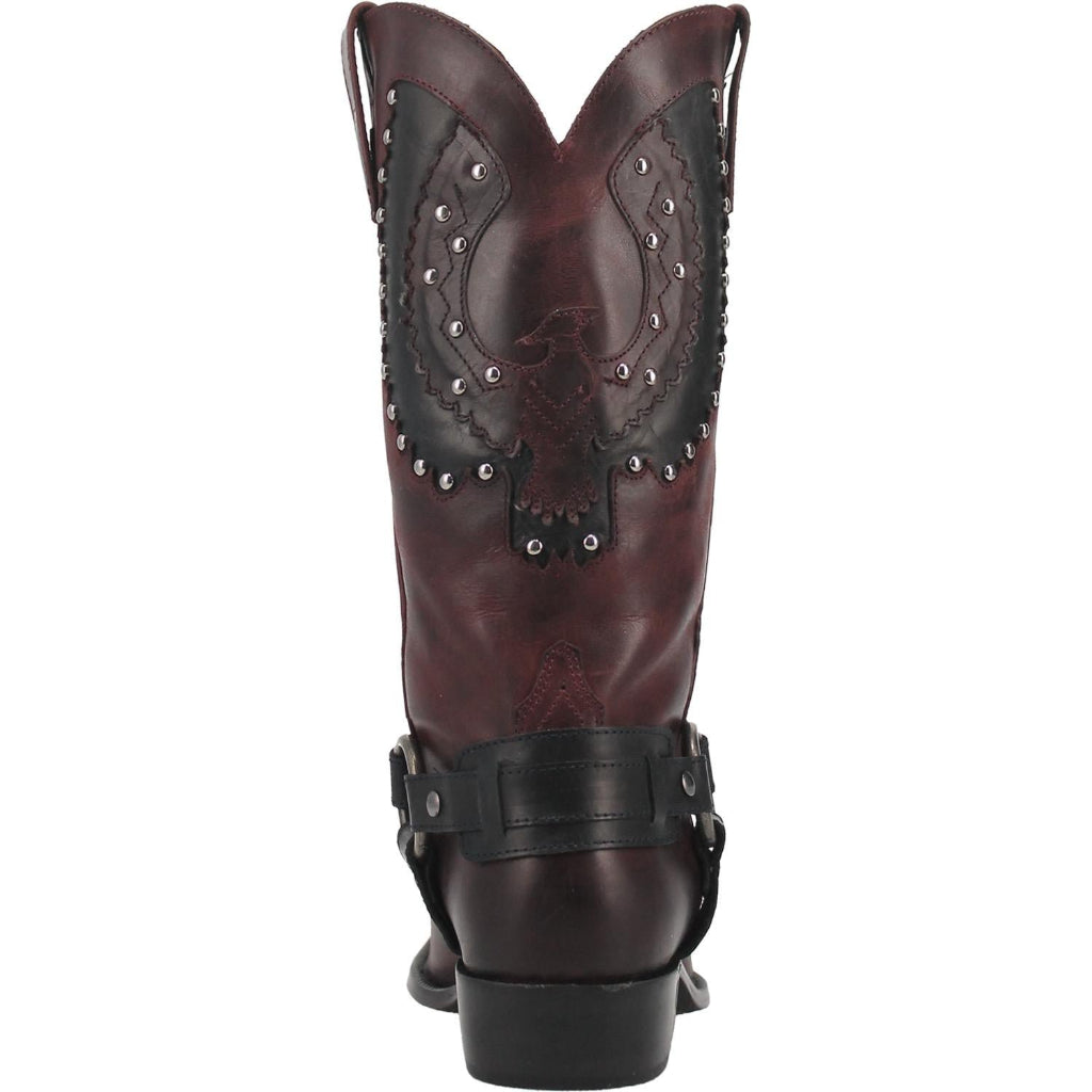 Dingo Mens War Eagle Studded Square Toe Burgundy Boots