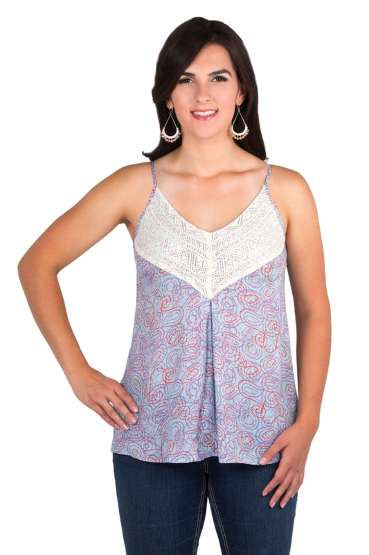 Noble Outfitters 20002-714 Womens Blue Paisley Peyton Tank Shirt