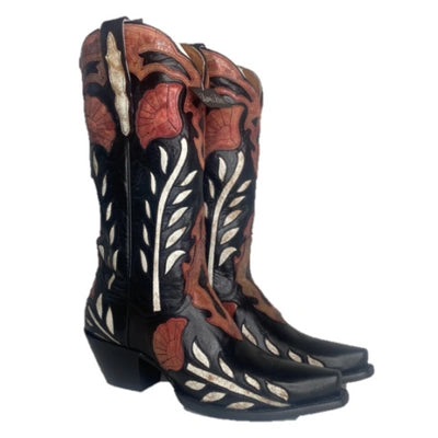 Dan Post DP4350 Women's Alyssia Distressed Floral Black Snip Toe Western Boots