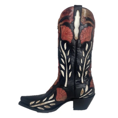 Dan Post DP4350 Women's Alyssia Distressed Floral Black Snip Toe Western Boots
