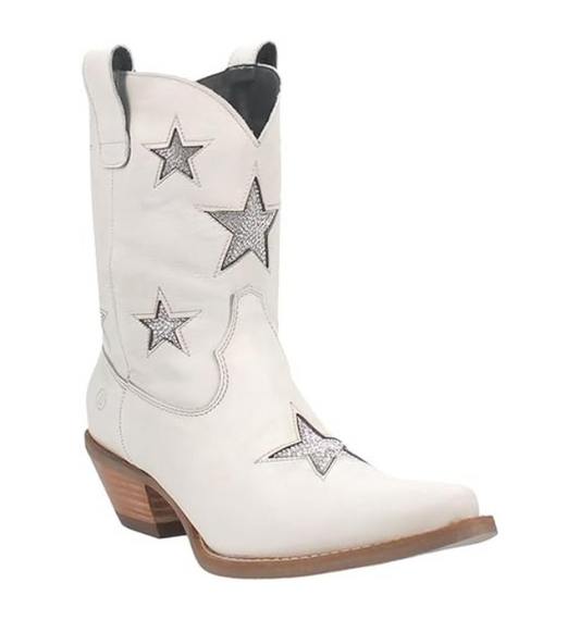 Dingo DI582 Women's Star Struck Snip Toe Leather Ankle Boots – White