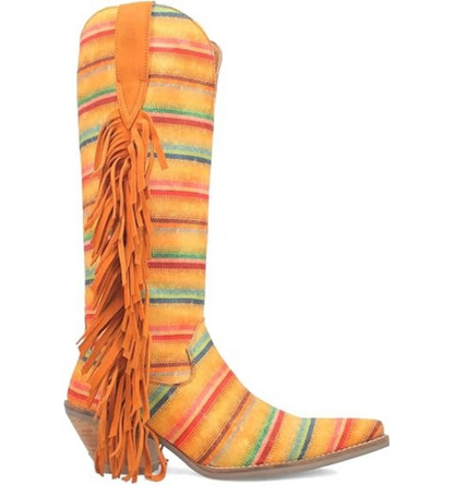 Dingo DI193 Hot Tamale Women’s Yellow Fringe Fabric Boots – 15″ Shaft