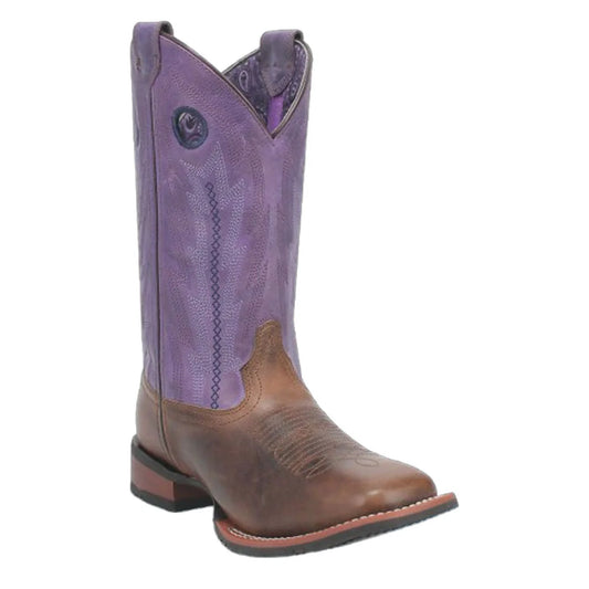 Laredo Bonnie L3120 Women’s Square Toe Cowboy Boots – Tobacco/Purple