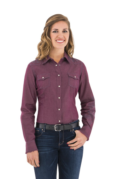 Noble Outfitters 21004-672 Womens Rock Roll Denim Western Snap Frayed Shirt