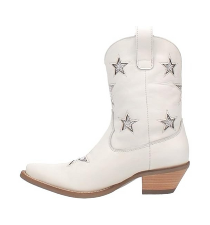 Dingo DI582 Women's Star Struck Snip Toe Leather Ankle Boots – White