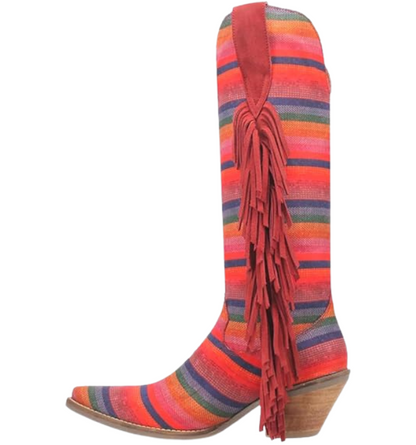 Dingo DI193 Hot Tamale Women’s Red Fringe Fabric Boots – 15″ Shaft