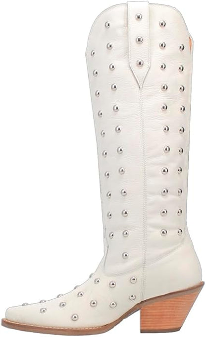 Dingo Broadway Bunny Di155-WHI Women’s Studded Snip Toe Western Casual Boots - White