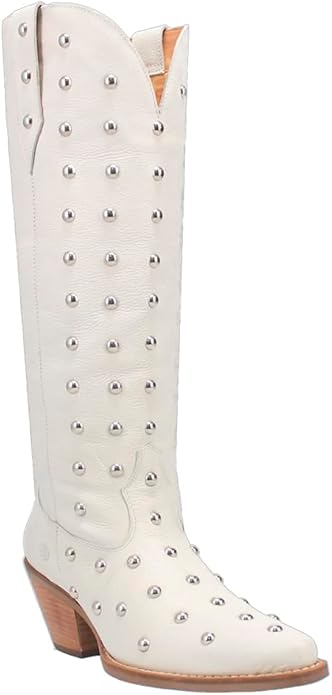 Dingo Broadway Bunny Di155-WHI Women’s Studded Snip Toe Western Casual Boots - White