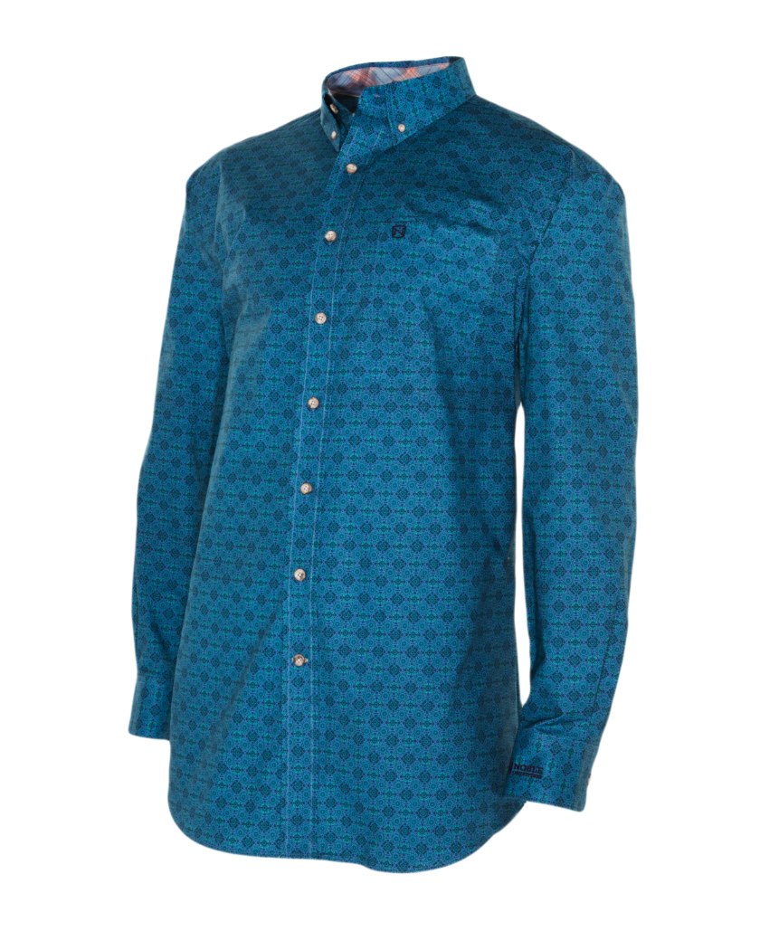 Noble Outfitters 11002-778 Mens Heirloom Blue Geo Print Shirt