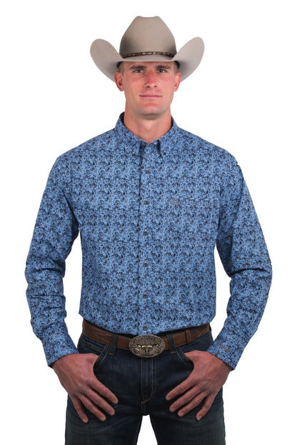 Noble Outfitters 11002-700 Mens Blue Floral Long Sleeve Button Down Shirt