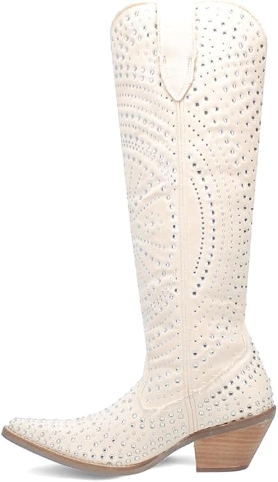 Dingo Honkytonk Honey Di162-WHI Women’s White Rhinestone Snip Toe Knee-High Cowboy Boots – 2–3" Mid Heel - White