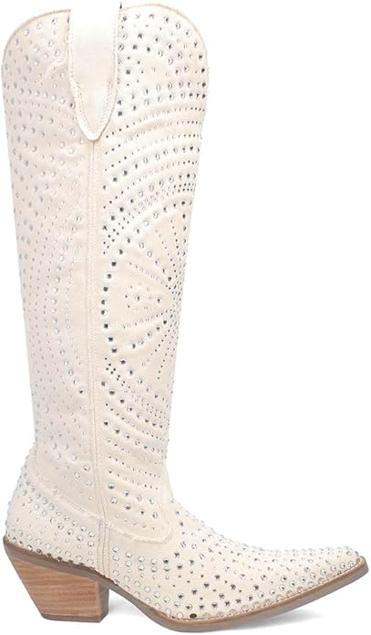 Dingo Honkytonk Honey Di162-WHI Women’s White Rhinestone Snip Toe Knee-High Cowboy Boots – 2–3" Mid Heel - White