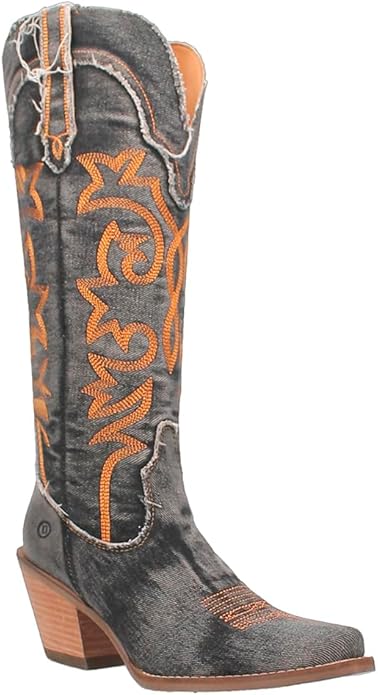 Dingo Texas Tornado Di943-BLA Women’s Embroidered Snip Toe Western Casual Boots-Black