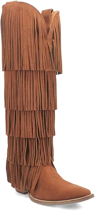 Dingo Wild Child Di276-BRO Women’s Fringe Snip Toe Western Casual Boots - Brown