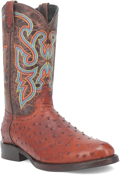 Dingo Ranger DI131-TAN Men’s Leather Ostrich Print Round Toe Western Casual Boots - Tan