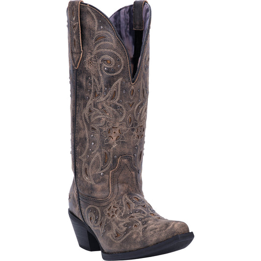 Laredo L52050 Women’s Inlay Snip Toe Western Boots – Black/Taupe/Brown