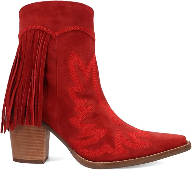 Dingo Di2256-RED Women's Wild Sage Suede Western Booties - Red