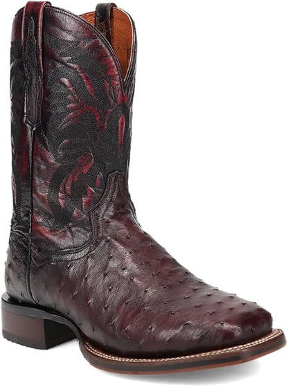 Dan Post Alamosa DP5012 Men’s Ostrich Leather Embroidered Square Toe Cowboy Dress Boots