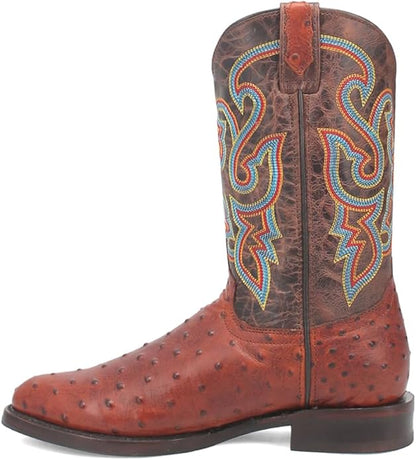 Dingo Ranger DI131-TAN Men’s Leather Ostrich Print Round Toe Western Casual Boots - Tan
