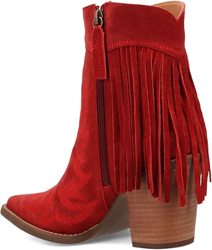 Dingo Di2256-RED Women's Wild Sage Suede Western Booties - Red