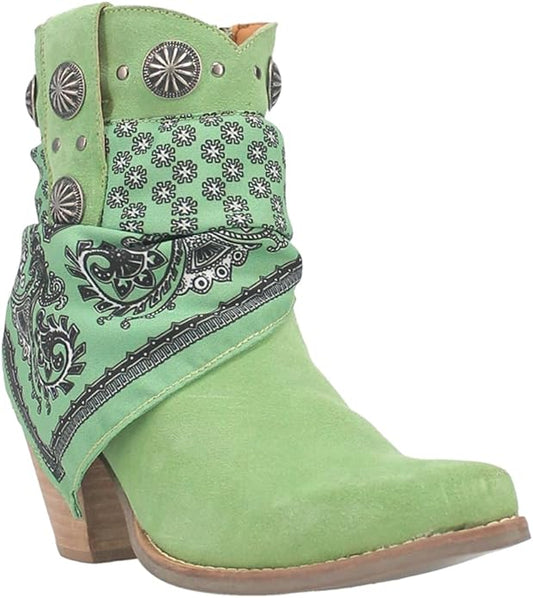 Dingo Bandida Paisley Di184-LIM Women’s Studded Round Toe Western Casual Boots - Lime